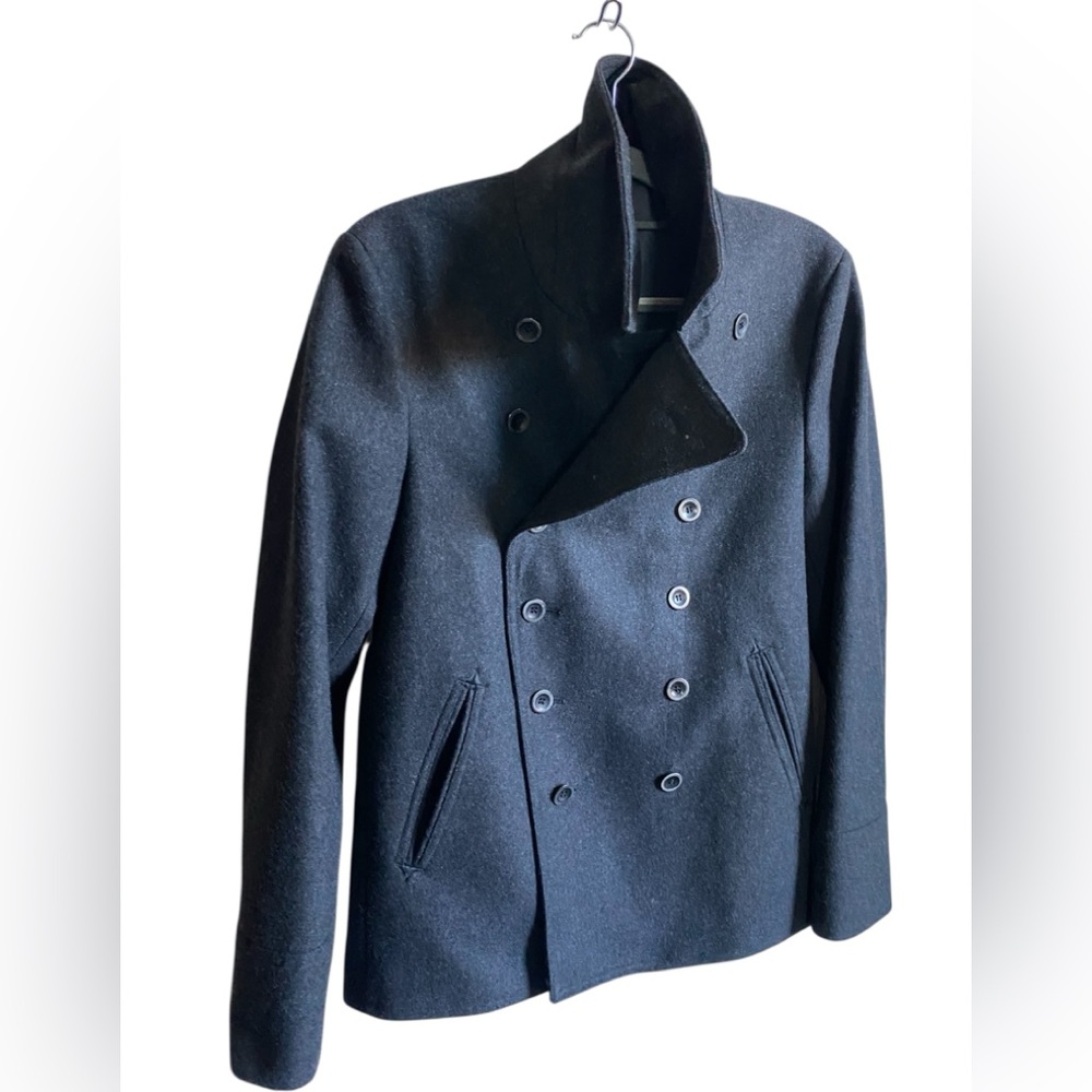 Sisley Men’s Wool Pea Coat/Jacket Dark Grey Double Breasted Size EU 48/Chest 42